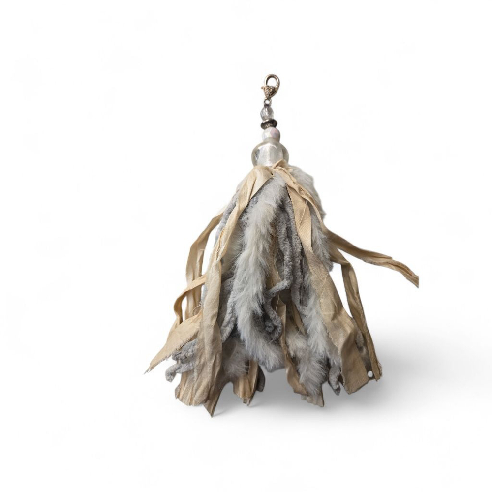Purse Chatm Tassel One Size Beige Gray